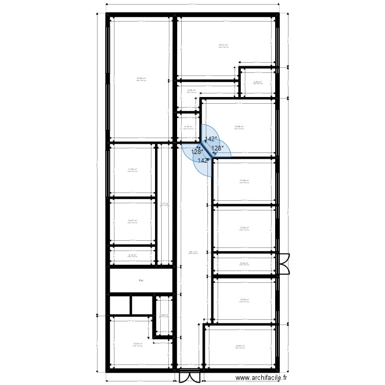 Cergy existant Jordan. Plan de 21 pièces et 259 m2