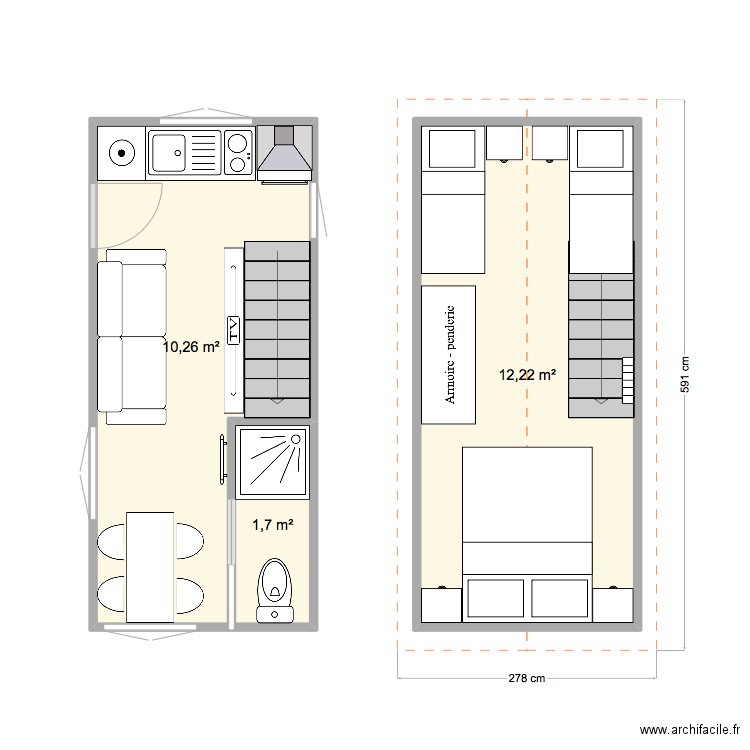tiny house idée. Plan de 3 pièces et 24 m2