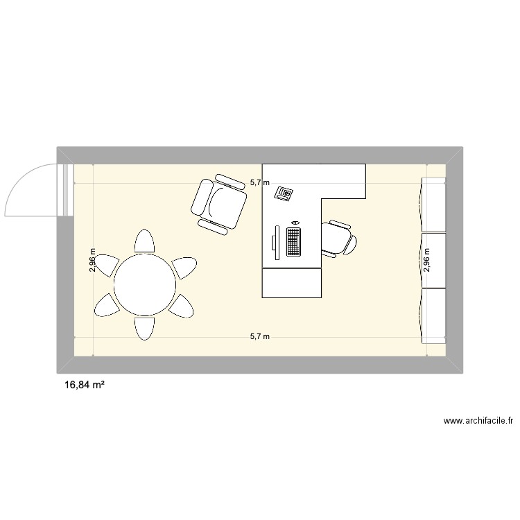 Bureau 1. Plan de 1 pièce et 17 m2