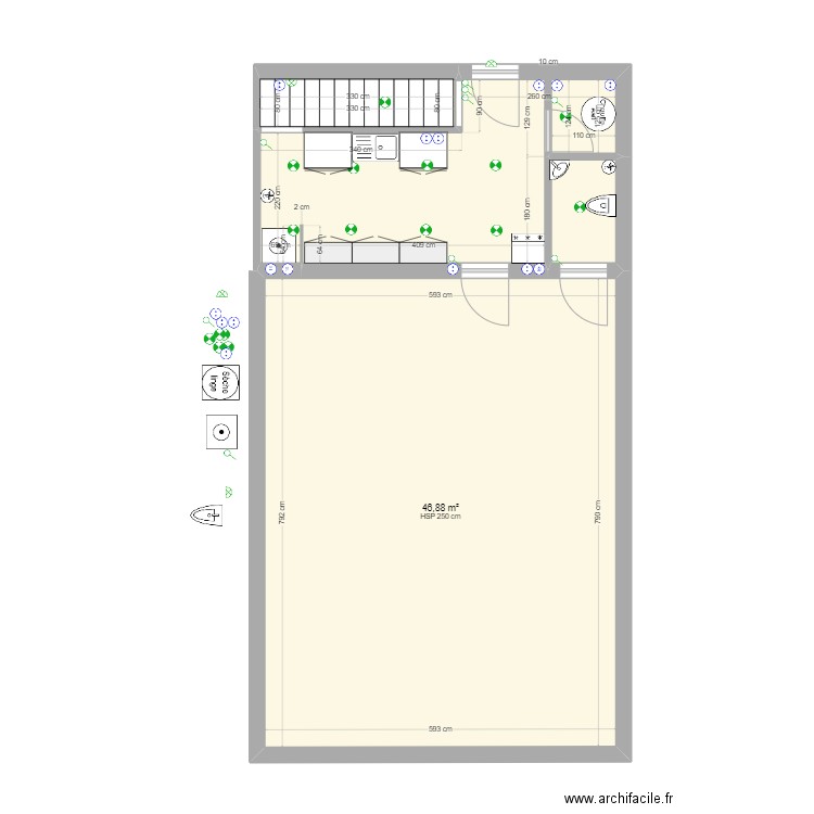 Buanderie Vitrac RDC. Plan de 4 pièces et 65 m2