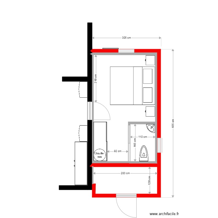 plan1k. Plan de 2 pièces et 13 m2