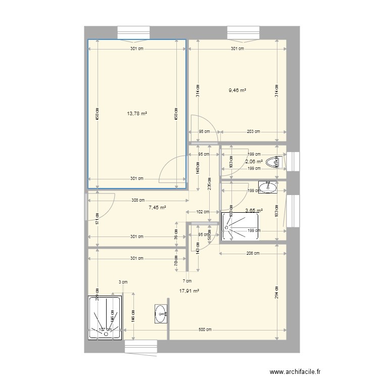 piece de vie. Plan de 6 pièces et 54 m2