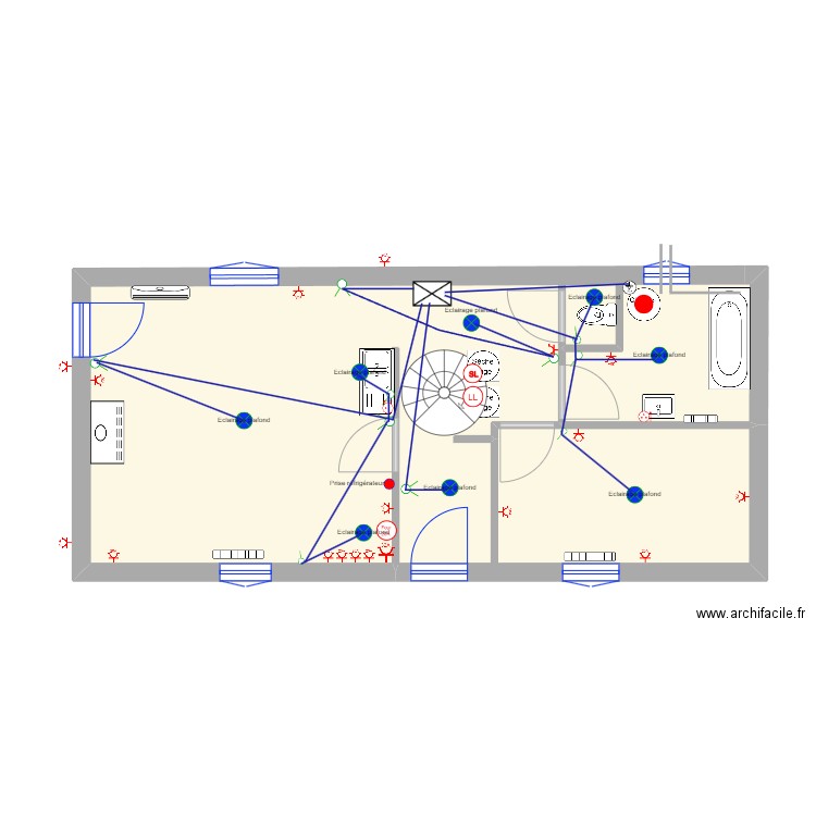 maison bleue cuisine version 3. Plan de 1 pièce et 55 m2