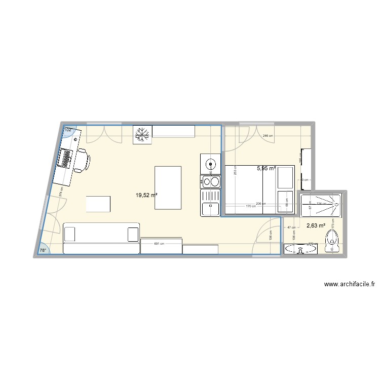 Gautier projet 1. Plan de 3 pièces et 29 m2