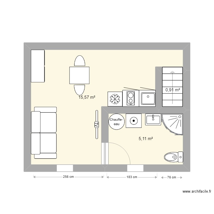 10 FERAUD APPART1 R+1. Plan de 3 pièces et 22 m2