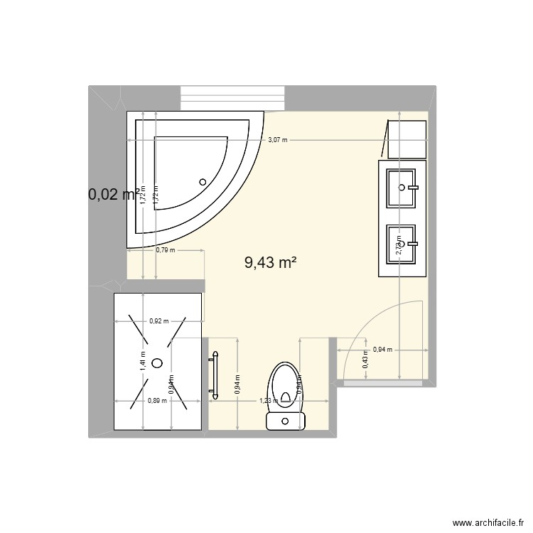 Lea sdb. Plan de 2 pièces et 9 m2