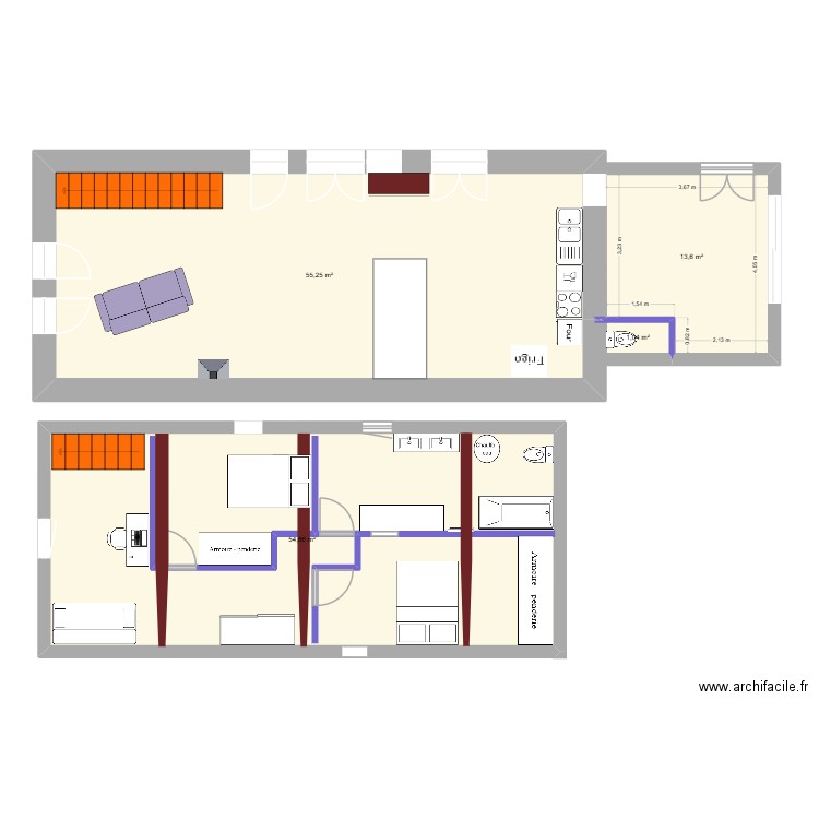 RDC maison. Plan de 4 pièces et 125 m2