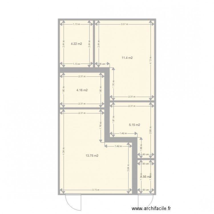 La purge. Plan de 6 pièces et 40 m2