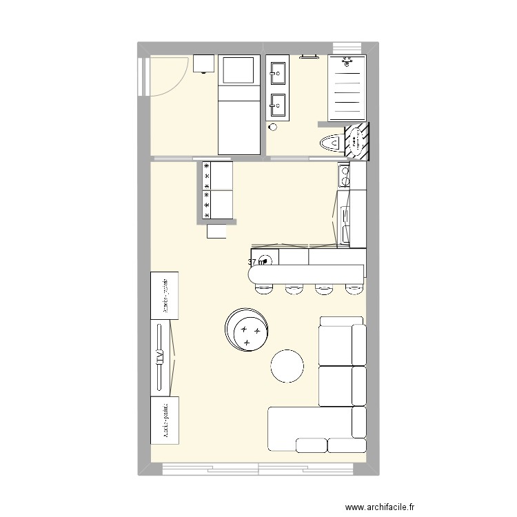 Studio Maison Plan Final V1 cotations. Plan de 1 pièce et 37 m2
