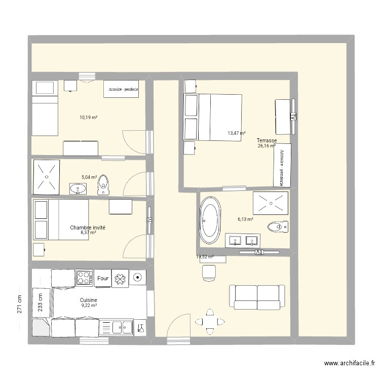 Maison. Plan de 8 pièces et 98 m2