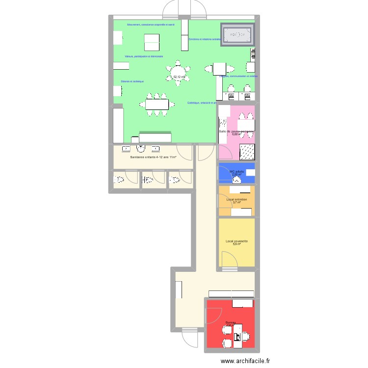 foyer UNITED KIDS. Plan de 10 pièces et 108 m2