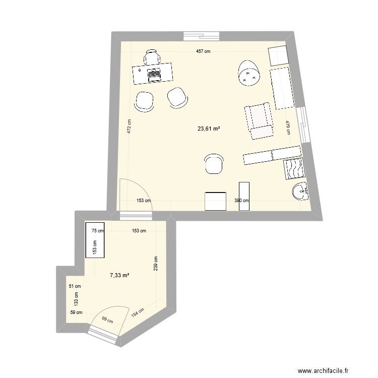 Cabinet Gréasque. Plan de 2 pièces et 31 m2