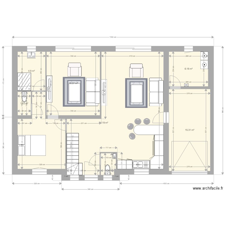 Ludmann RDC 1. Plan de 6 pièces et 97 m2