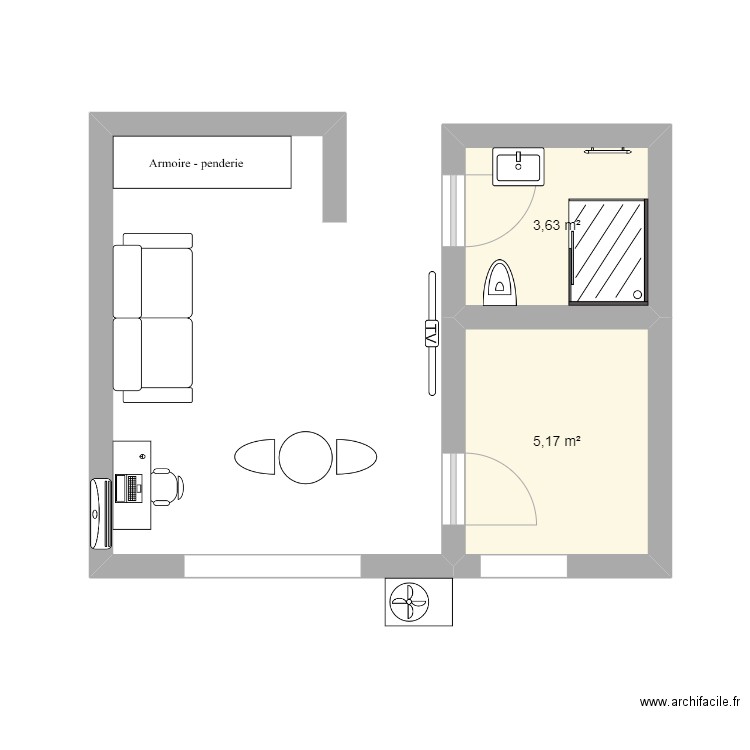 ST BARTH. Plan de 2 pièces et 9 m2