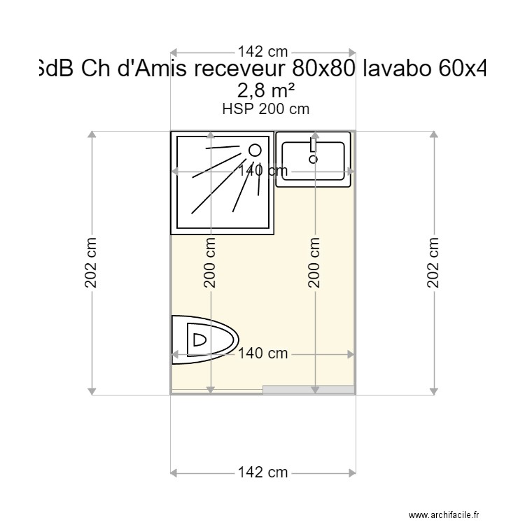 SdB Chambre d'Amis rdc. Plan de 1 pièce et 3 m2