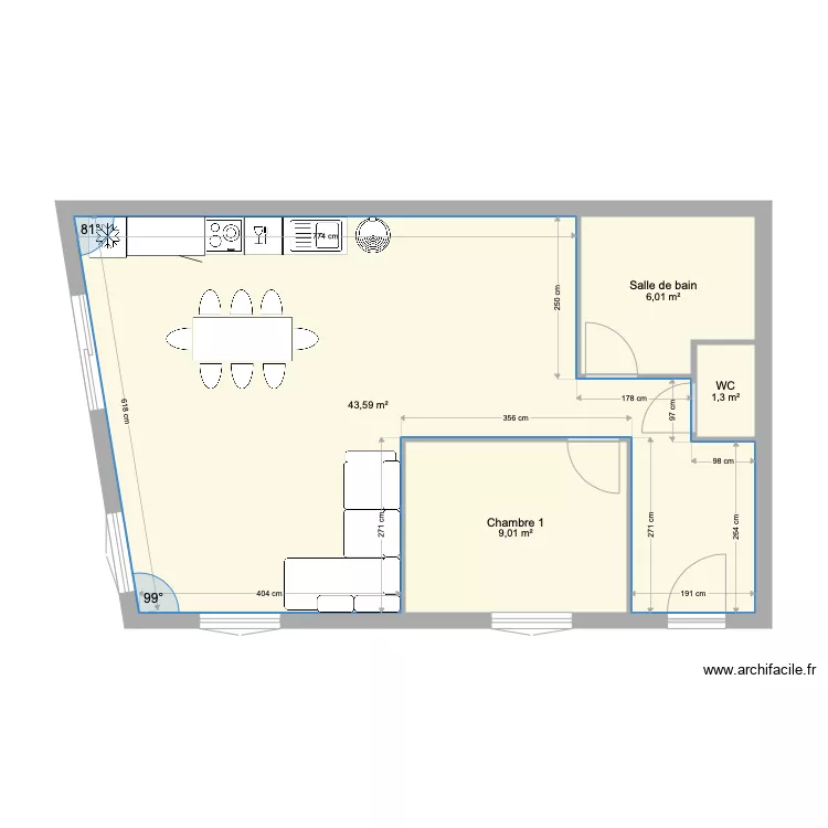 Appartement &agrave; r&eacute;nover Plan C 1 chambre. Plan de 