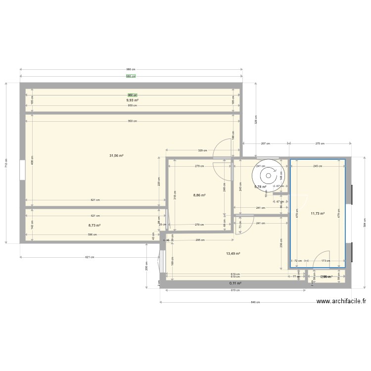 Etage actuel. Plan de 9 pièces et 91 m2