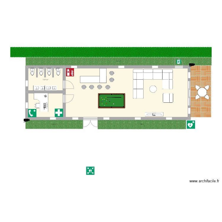 Club House GSO. Plan de 2 pièces et 71 m2