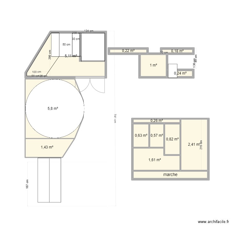 poisson. Plan de 14 pièces et 21 m2