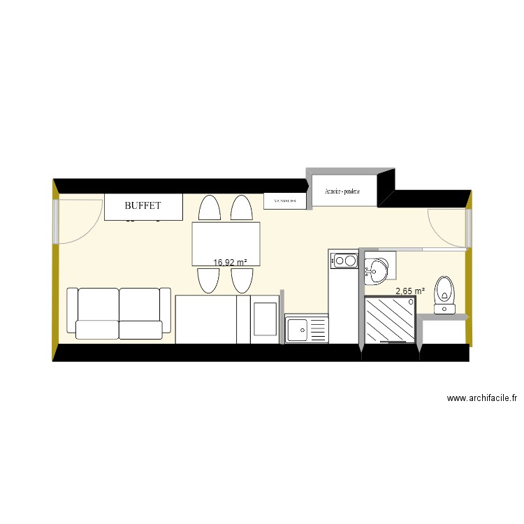 LE CORBIER 1. Plan de 2 pièces et 20 m2