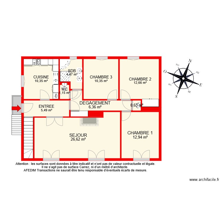 BI 8659 RDC. Plan de 14 pièces et 96 m2