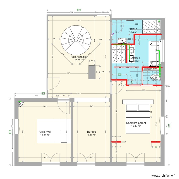 Chambre lit centrale. Plan de 0 pièce et 0 m2