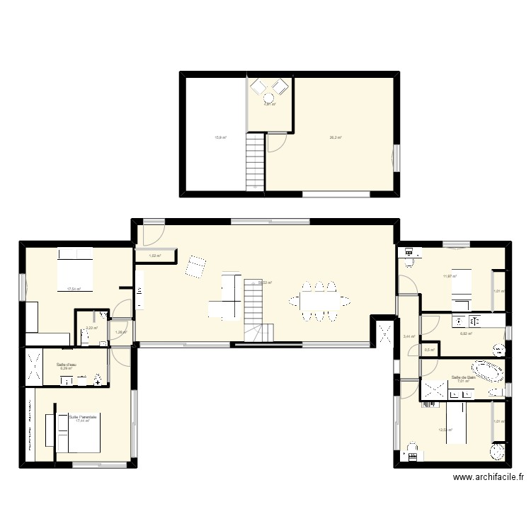 150 m2 maison 2. Plan de 18 pièces et 196 m2