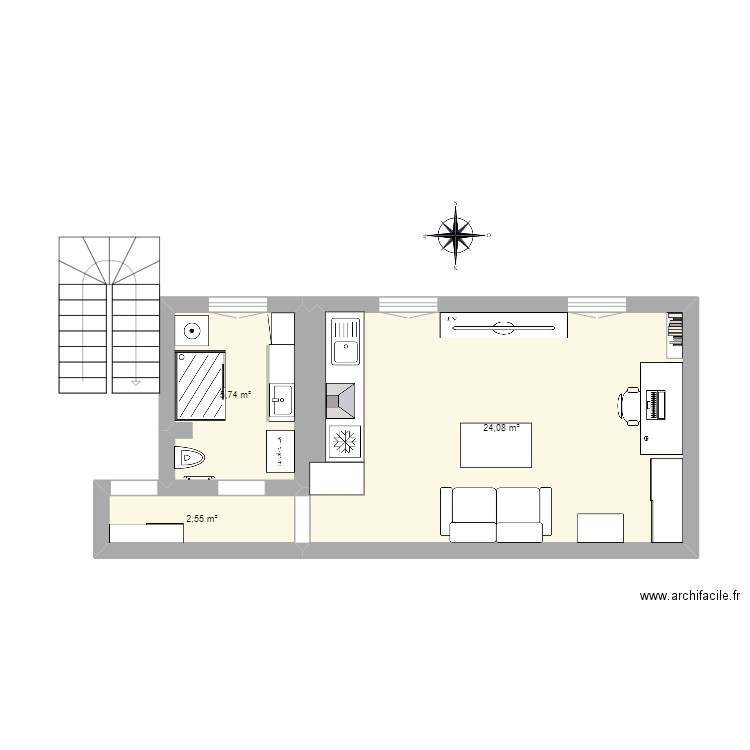 Maison. Plan de 3 pièces et 32 m2