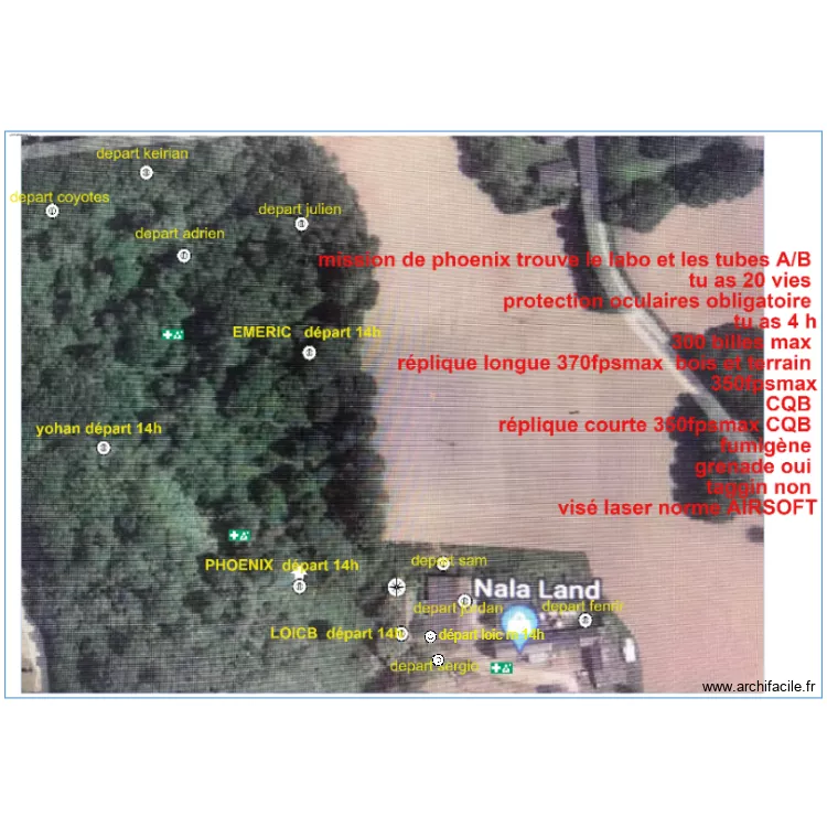 depart joueurs . Plan de 