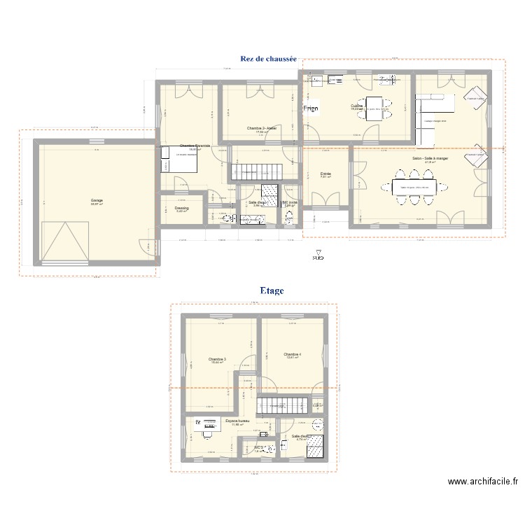 Cuisine Aligalimngolo. Plan de 15 pièces et 198 m2