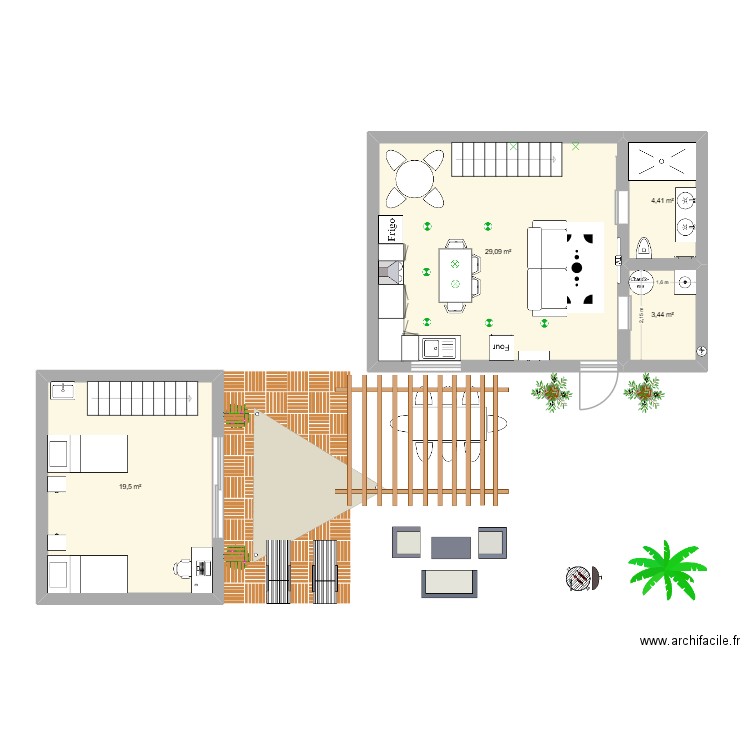 ADR. Plan de 4 pièces et 56 m2