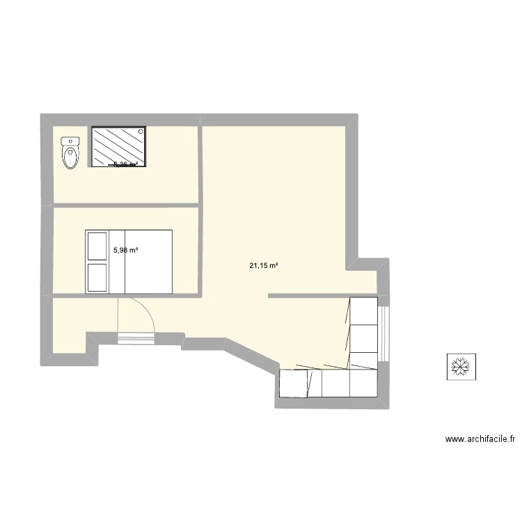 Plan Apart Ernest Renan. Plan de 3 pièces et 32 m2