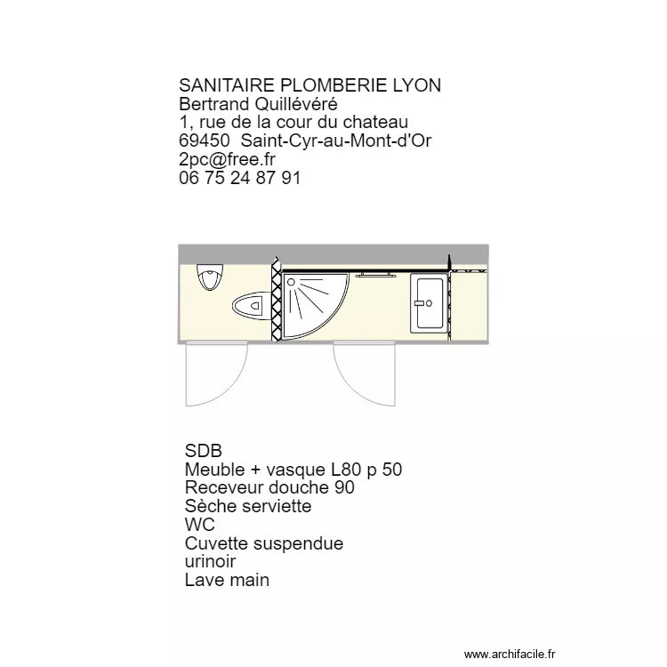 SDB et WC St Cyr . Plan de 