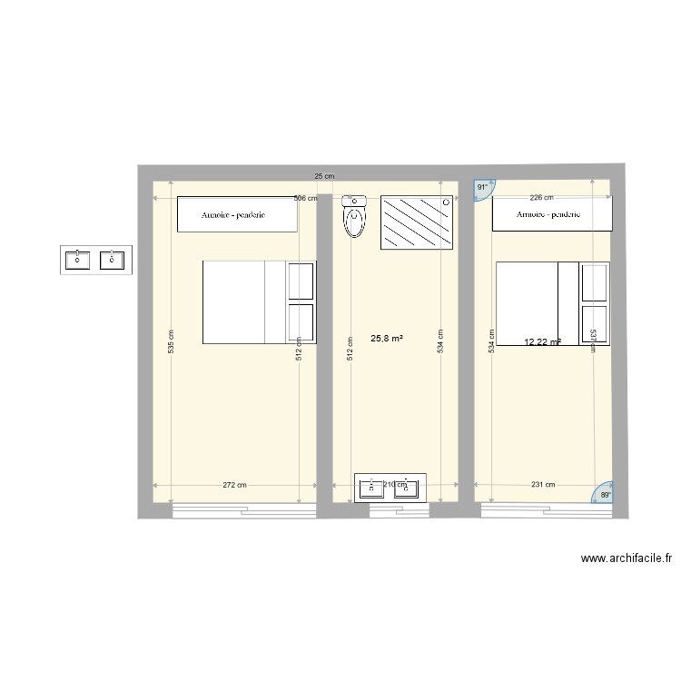 dépendance dd. Plan de 2 pièces et 38 m2