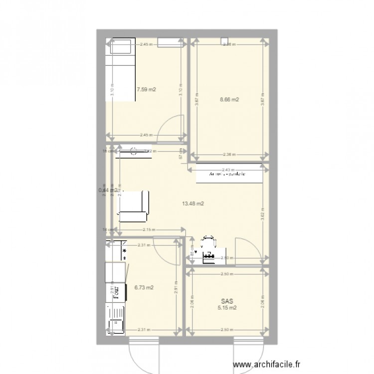 salle espion v2. Plan de 6 pièces et 42 m2