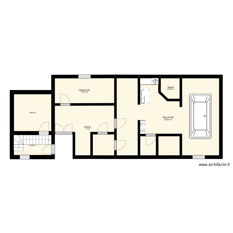 Spa. Plan de 6 pièces et 96 m2