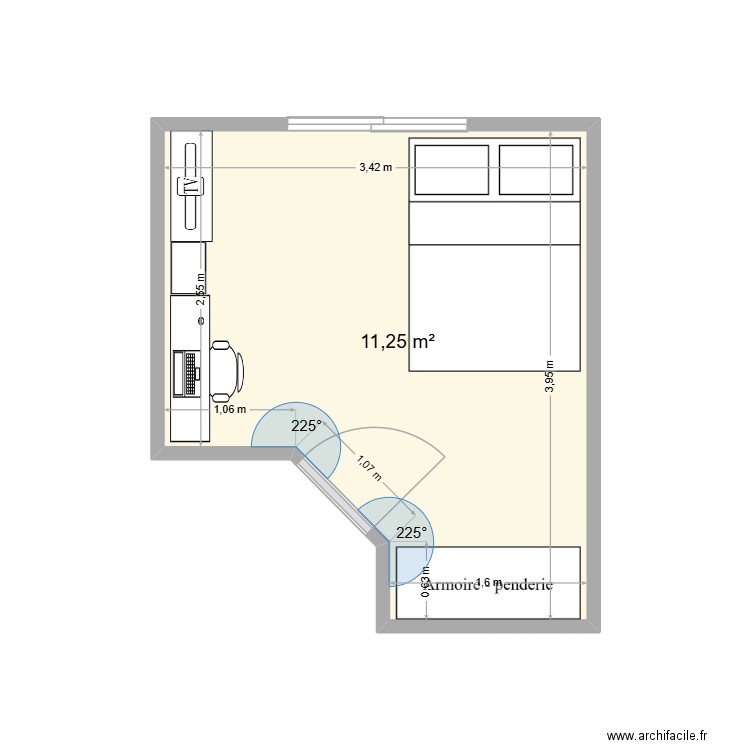 chambre iris. Plan de 1 pièce et 11 m2
