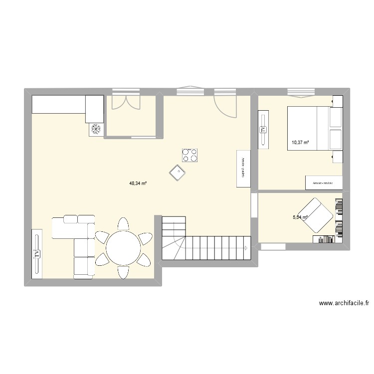 Charette projet. Plan de 3 pièces et 64 m2