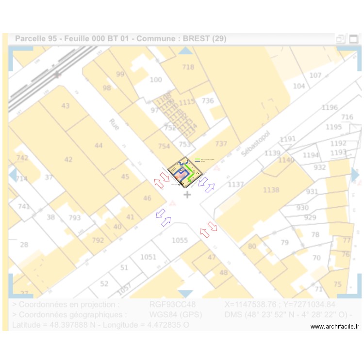 Plan erp 1sances de la circulation . Plan de 5 pièces et 89 m2