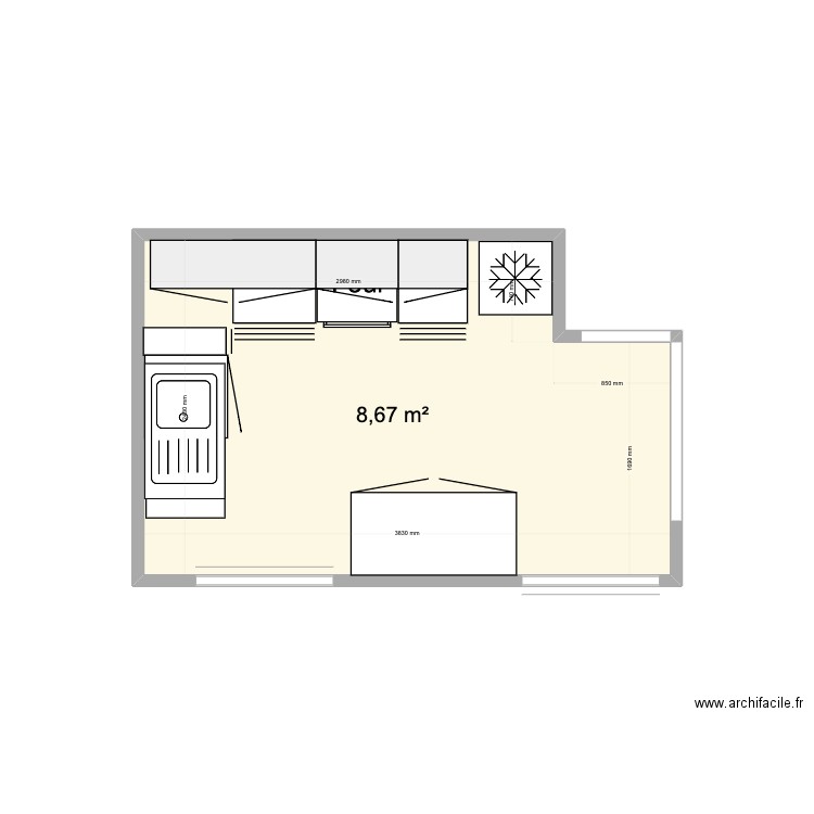 cuisine appartement. Plan de 1 pièce et 9 m2