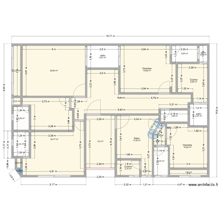 etag 01. Plan de 23 pièces et 125 m2