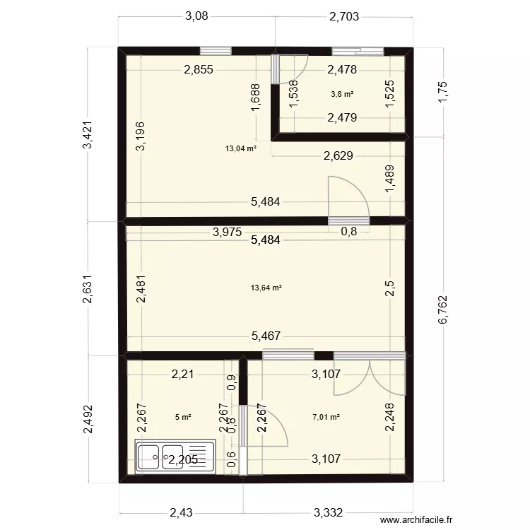 STUDIO 2 CHAMBRES SALON 2 DOUCHES. Plan de 5  et 42 m²