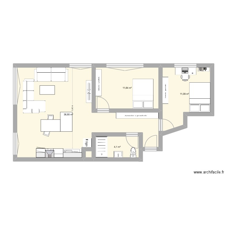 universite. Plan de 4 pièces et 64 m2