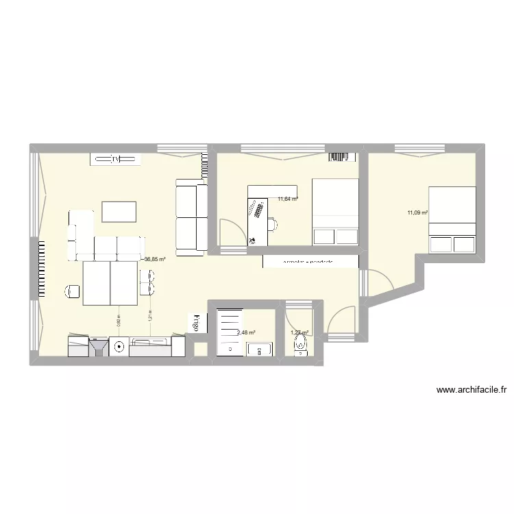 universite. Plan de 5  et 63 m²