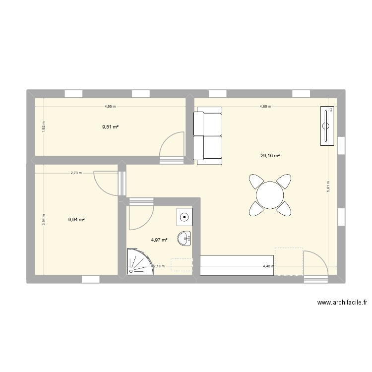 bavay app1. Plan de 4 pièces et 54 m2