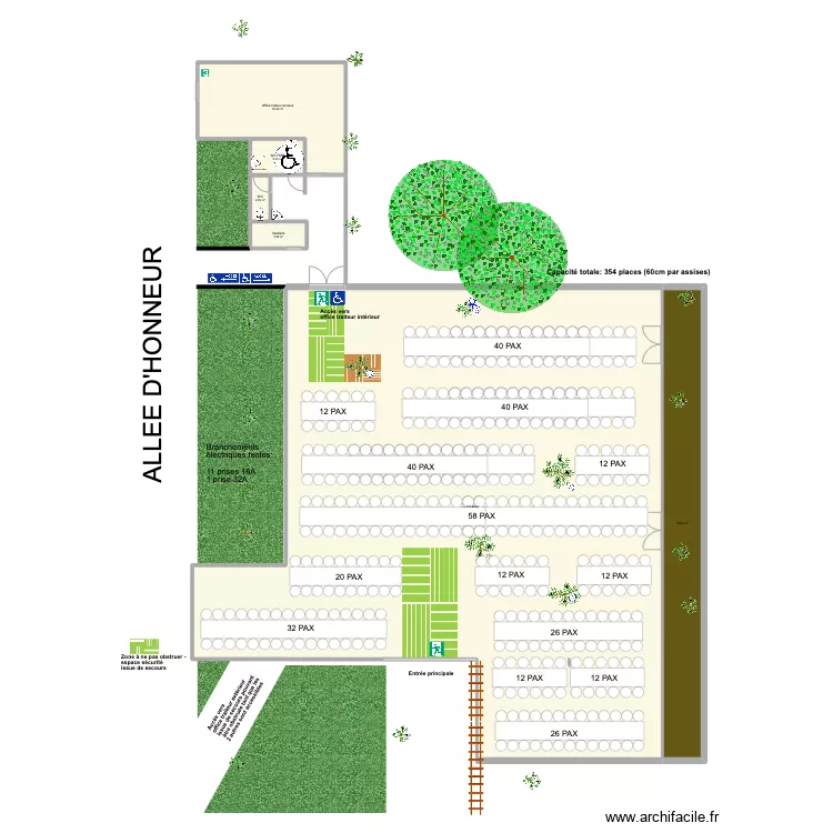 Pavillon des Oliviers_extensions_tables longues. Plan de 