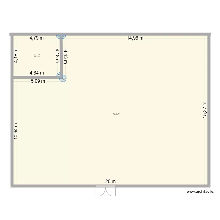 poenda. Plan de 2  et 305 m²