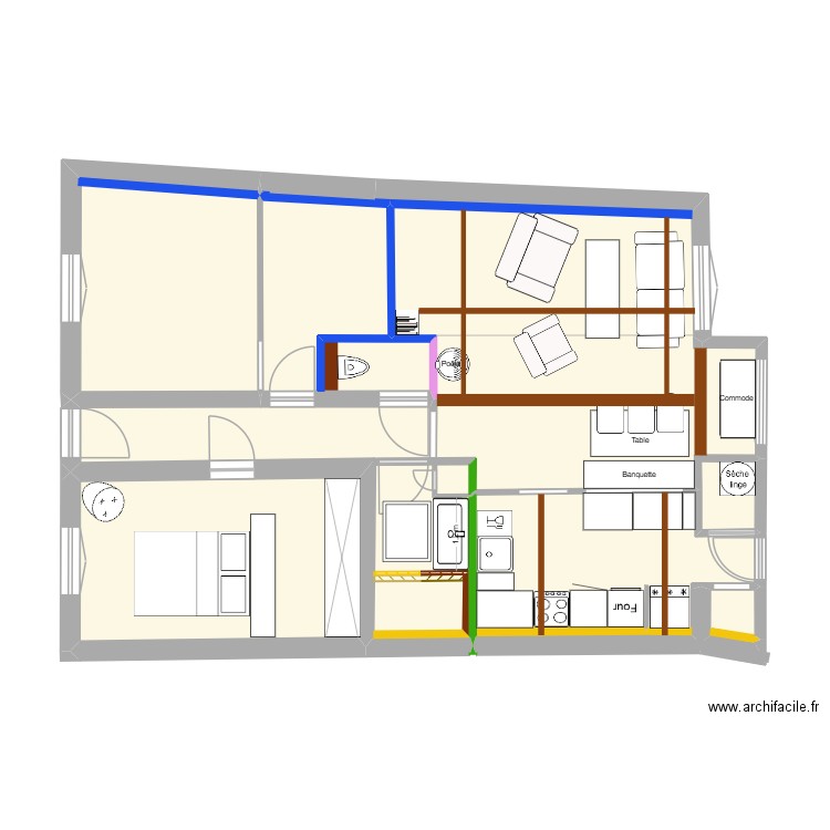 Plan Définitif meublé VF. Plan de 12 pièces et 105 m2
