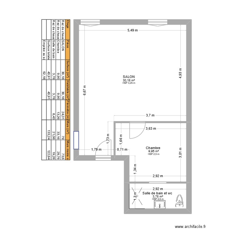 av avejan premier etage G. Plan de 3 pièces et 44 m2