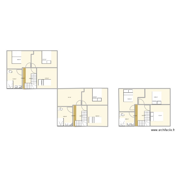 Rustiqué. Plan de 18 pièces et 117 m2